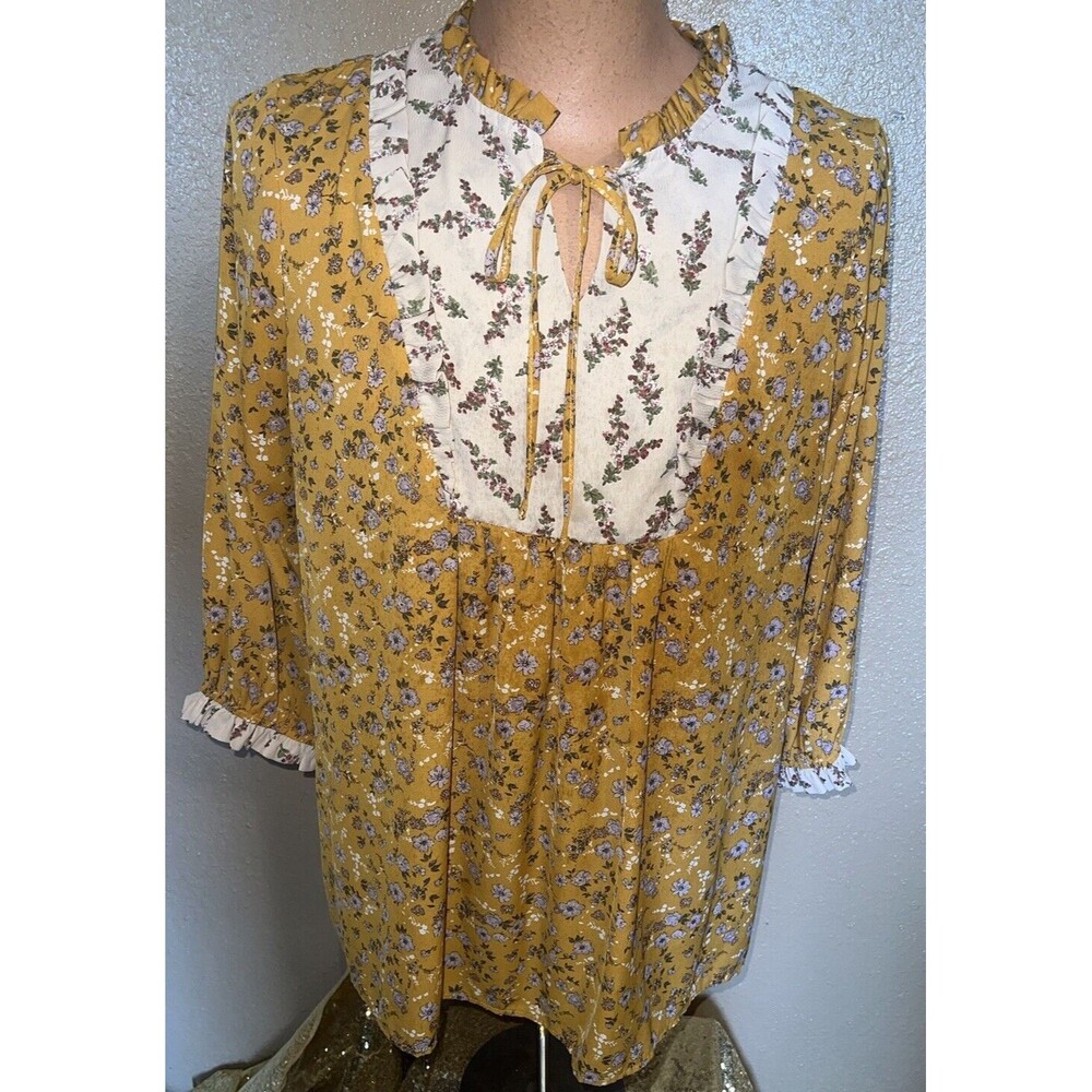 Suzanne Betro Women's Yellow Floral Peasant Blouse Size 1X